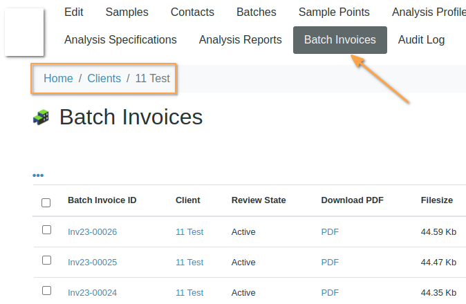  Client Batch Invoices in Bika Open Source LIMS