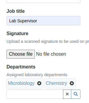 Lab staff attributes in Bika Open Source LIMS