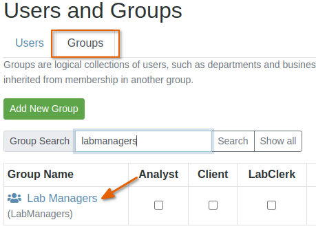 Navigate to Bika Senaite user group