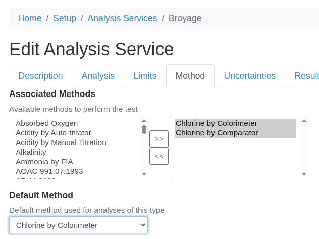 Manual analytical method selection in Bika Open Source LIMS