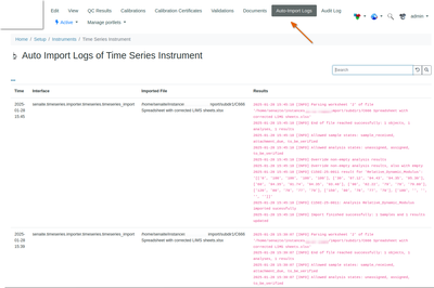 Auto Time Series importer log in Bika Open Source LIMS