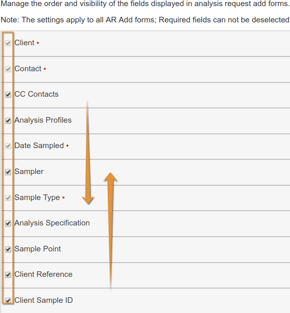 Manage Sample Form fields detail. Bika Open Source LIMS