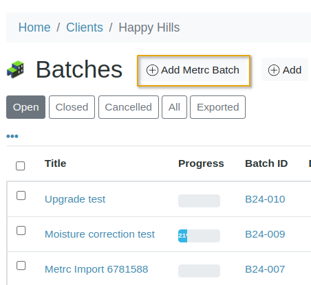 Add Metrc Batch button in Bika Cannabis Open Source LIMS