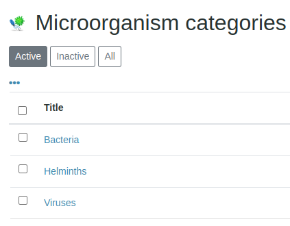 Microorganism categories in Bika Open Source LIMS