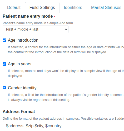  Patient Field settings in Bika Open Source LIMS
