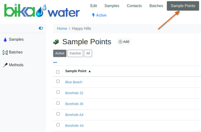 Client Sample Points i Bika Open Source LIMS