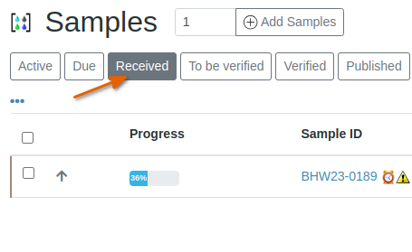 Client's Received Samples in Bika Open Source LIMS