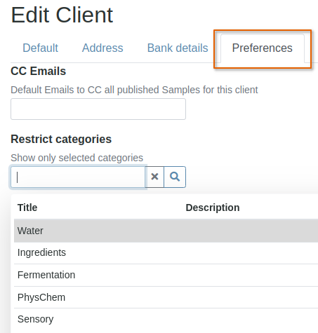 Client Preferences in Bika Open Source LIMS