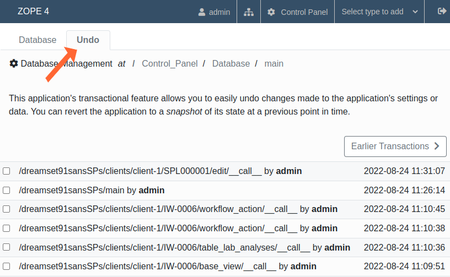  Undo in Bika Open Source LIMS management interface