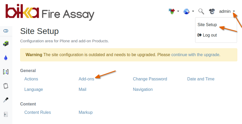 Upgrade tab in Bika Open Source LIMS