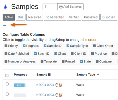 Select table Display columns in Bika Open Source LIMS