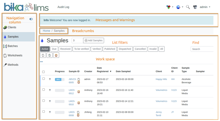 Bika Senaite  Open Source LIMS page layout