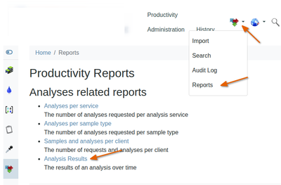 Navigate to reports in Bika Open Source LIMS