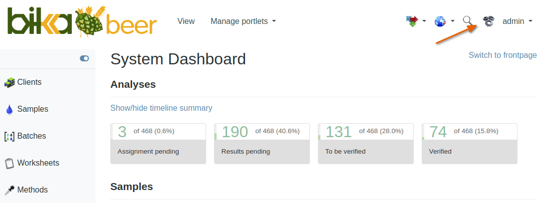 Accessing the Bika Open Source LIMS configuration pages