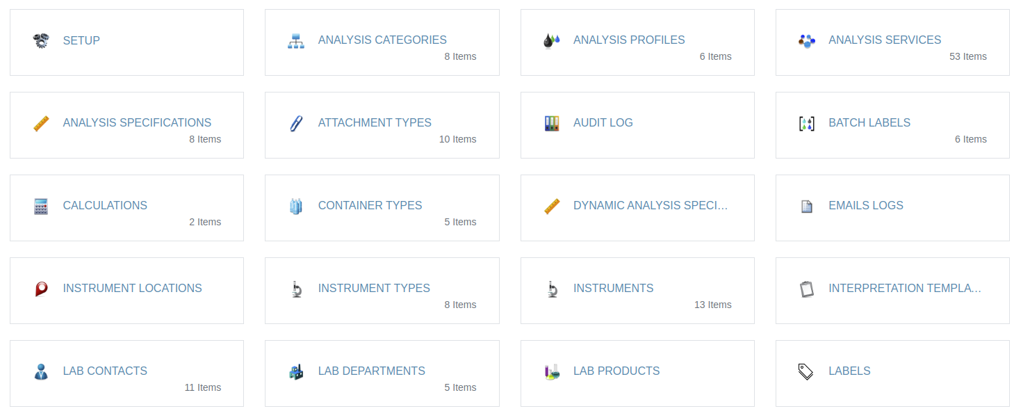 Bika Open Source LIMS Configuration tiles