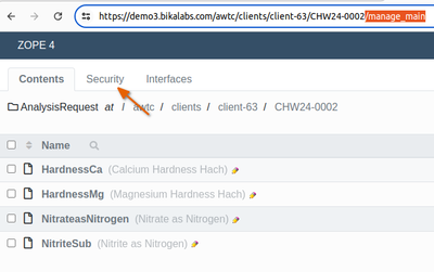 A Samples's manage_main tab in Bika Open Source LIMS