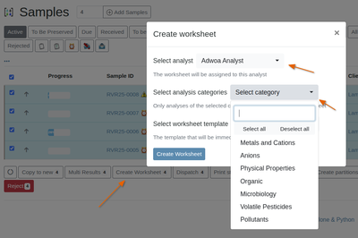Select Analysis Category for Worksheet in Bika Open Source LIMS 